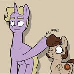  2014 big_butt blonde_hair brown_hair butt cutie_mark duo equine fan_character female feral fluffy_tail hair horn male mammal my_little_pony one_eye_closed pegasus plain_background strangerdanger unamused unicorn wings wink 