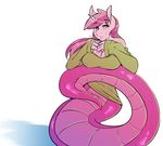  &lt;3 &lt;3_eyes 2014 anthro avante92 breasts cleavage clothed clothing equine fan_character female hair horn lamia looking_at_viewer mammal my_little_pony pink_hair plain_background purple_hair reptile scalie snake solo unicorn white_background 
