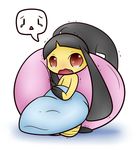  ambiguous_gender black_hair concave_(artist) crying hair looking_at_viewer mawile nintendo open_mouth pillow plain_background pok&eacute;mon solo tears video_games 