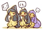  black_hair blush concave_(artist) female group hair japanese_text looking_at_viewer mawile nintendo open_mouth plain_background pok&eacute;mon purple_hair red_eyes shiny_pok&eacute;mon text video_games 