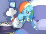  2013 awake bed crocodile daring_do_(mlp) equine female feral frankier77 friendship_is_magic hair mammal multicolored_hair my_little_pony one_eye_closed pajamas pegasus purple_eyes rainbow_dash_(mlp) rainbow_hair reptile scalie solo tank_(mlp) tortoise turtle waking_up wings 