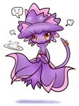  ambiguous_gender blush cake cat_tail concave_(artist) food ghost hat looking_at_viewer magic_user mismagius nintendo plain_background plate pok&eacute;mon spirit tears video_games witch witch_hat 