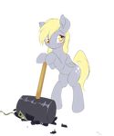  2014 alasou alpha_channel bipedal blonde_hair blush derpy_hooves_(mlp) equine eyelashes female feral friendship_is_magic fur grey_fur hair hammer mammal my_little_pony pegasus plain_background smile solo tools transparent_background wings yellow_eyes 