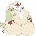  anthro big_thighs breasts chesnaught female kneeling looking_at_viewer nintendo nude obese overweight plain_background pok&eacute;mon pussy shamelesss solo video_games white_background 