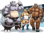  anthro beard biceps boar bulge chubby cougar facial_hair feline group looking_at_viewer male mammal musclegut muscles nintendo pok&eacute;mon porcine rhydon size_difference standing sweat takataka topless video_games wrestler wrestling_singlet 