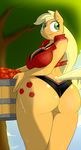  anthro apple applejack_(mlp) basket big_breasts big_butt bra breasts butt clothing cutie_mark equine female flannel friendship_is_magic fruit green_eyes horse mammal my_little_pony outside panties pony slypon sweat thong tree underwear 