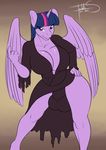  2014 anthro anthrofied big_breasts breasts bulge cleavage clothed clothing costume dickgirl elvira equine freckles_(artist) friendship_is_magic fur hair horn intersex mammal my_little_pony purple_eyes purple_fur purple_hair solo twilight_sparkle_(mlp) wide_hips winged_unicorn wings 