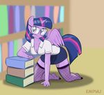  2014 anthro anthrofied blouse book cleavage clothed clothing empyu equine eyewear female friendship_is_magic fur glasses hair horn legwear librarian looking_at_viewer mammal my_little_pony purple_eyes purple_fur purple_hair skirt solo stockings twilight_sparkle_(mlp) two_tone_hair winged_unicorn wings 