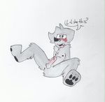  anthro balls blush canine embarrassed erection male mammal penis pose sitting solo spread_legs spreading unknown wolf 