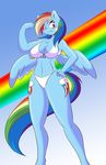  2014 anthro anthrofied big_breasts blue_feathers blue_fur blush bra breasts cleavage clothed clothing cutie_mark equine feathers female flexing friendship_is_magic fur hair long_hair looking_at_viewer mammal mastergodai multicolored_hair muscles my_little_pony navel panties pegasus rainbow_dash_(mlp) rainbow_hair red_eyes smile solo standing thick_thighs underwear wide_hips wings 