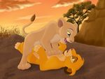  &lt;3 disney domination duo feline female feral feral_on_feral lion male mammal nala open_mouth outside simba sunset the_lion_king tree warm_colors young 