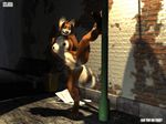  3d anthro black_nipples black_nose breasts canine female fox looking_at_viewer mammal navel night nipples nude outside pussy raised_leg seductive slim smile solo spreading standing street street_light xanaeth xelaria 