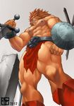  abs biceps bomb_(artist) clothing feline leo_(red_earth) lion loincloth male mammal muscles nipples pecs red_earth solo standing topless warrior weapon 