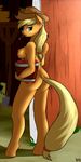  anthro apple applejack_(mlp) blonde_hair breasts butt cowboy_hat female friendship_is_magic fruit hair hat looking_at_viewer my_little_pony patch_(artist) pussy solo 