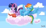  2014 book digital_media_(artwork) duo equine female feral friendship_is_magic horn laugh mammal my_little_pony mysticalpha pegasus rainbow_dash_(mlp) reading twilight_sparkle_(mlp) winged_unicorn wings 