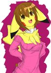  anthro brown_eyes brown_hair collar female fluffy fur hair looking_at_viewer mayu_(tartii) nintendo pikachu pok&eacute;mon solo sweater tartii tuft video_games 