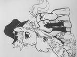  ambiguous_gender avian black_and_white duo equine fan_character feral gryphon hat horse male mammal monochrome my_little_pony pen_(artwork) pony sideways sketch tailsisbest traditional_media_(artwork) 