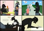  2014 anthro bisexual black_nose blush bovine breasts bulge canine cattle cervine clothing comic dairydell dark darkwolf darkwolfdemon deer dog_tags female flirting fur gay group hair hybrid male mammal nipples oblivious panting pants pictographics rejection scar screw smile solo_focus typical_day wolf yellow_eyes 