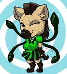  2014 anthro brown_fur canine chibi chubby collar cute dress female fur hyena mammal mohawk one_eye_closed school_uniform solo spacekitten spiral_background spots tan_fur tentacles wink zephyr 