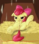  2014 anus apple_bloom_(mlp) bow cub earth_pony equine eyelashes female feral friendship_is_magic fur hair hay hooves horse inside mammal my_little_pony pony presenting pussy red_hair shoroch smile solo yellow_fur young 