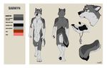  2014 anthro balls black_fur brown_eyes canine claws fur grey_fur looking_at_viewer male mammal model_sheet necklace nude pawpads paws sheath smile solo tar0 walking wolf 