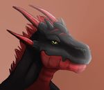  2014 anthro black_skin close-up dragon hair horn looking_at_viewer maionios male portrait red_skin scalie smile solo tar0 yellow_eyes 
