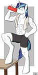  2014 abs anthro clothed clothing drinking equine friendship_is_magic half-dressed horn male mammal my_little_pony shining_armor_(mlp) solo strangerdanger sweat topless towel unicorn 