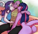  2014 anthro anthrofied avante92 blue_eyes blue_nipples breasts butt clothed clothing cuddling dragon dragonification female friendship_is_magic green_eyes green_hair group hair half-dressed hand_on_stomach long_hair male mohawk multicolored_hair my_little_pony nipples nude open_mouth pants purple_hair purple_skin rarity_(mlp) scalie sitting sofa spike_(mlp) topless twilight_sparkle_(mlp) unzipped white_skin 