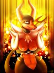  2014 anthro anthrofied big_breasts breasts canine digital_media_(artwork) fangs female hi_res horn houndoom looking_at_viewer mammal mega_evolution mega_houndoom navel nintendo nipples nude pok&eacute;mon pok&eacute;morph redimplight smile solo tongue video_games 