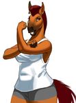  anthro clothed clothing ear_piercing equine female fist horse mammal mane mohawk piercing plain_background rayda red_eyes shirt shorts siyah smile solo standing 