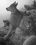  2014 anthro arrow bow canine cliff cloak coyote duo egg feline fur greyscale lynx male mammal monochrome nest ransom rukis scar shivah shocked 