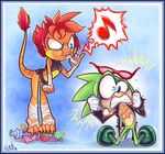  anthro archie_comics dinosaur duo hedgehog hedgehog_whistle hybrid male mammal musical_note raptor reptile scalie scourge_the_hedgehog sega sonic_(series) sonic_the_hedgehog talin toony vaporotem_(artist) whistle wraps 