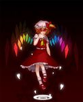  bad_id bad_pixiv_id blonde_hair flandre_scarlet hat heart licking one_side_up ponytail rainbow_order red_background red_eyes satou_(sugar) short_hair solo touhou wings 