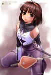  blush brown_eyes brown_hair detached_sleeves kneeling original pantyhose short_hair solo sword togusa_masamu weapon 