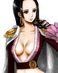  bad_id bad_pixiv_id black_hair boa_hancock breasts brown_eyes cleavage earrings jewelry maikama medium_breasts one_piece solo 