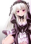  boots breasts cleavage doll_joints dress frills gucchi hairband knee_boots long_hair purple_eyes rozen_maiden silver_hair small_breasts solo suigintou thighs 