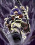  angry bow_(weapon) flx purple_hair red_eyes short_hair snake solo sword touhou weapon yasaka_kanako 