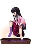  barefoot black_hair feet food fruit grapes houraisan_kaguya joey_hanma long_hair red_eyes solo touhou 