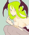  breast_press breasts capcom cleavage darkstalkers demon_girl green_hair l morrigan_aensland succubus vampire_(game) 