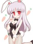  animal_ears breasts bunny_ears bunny_tail bunnysuit cleavage fishnet_pantyhose fishnets large_breasts long_hair navel pantyhose purple_hair red_eyes reisen_udongein_inaba ry solo tail touhou wrist_cuffs 