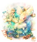  animal blonde_hair bubble fantasy fish horns original sui_(petit_comet) underwater yellow_eyes 