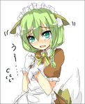  animal_ears aqua_eyes blush braid ears_down fangs fidgeting fox_ears fox_tail gloves green_hair maid original saitou_kon shingetsu_takehito sketch solo tail 