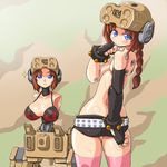  ass bad_id bad_pixiv_id bikini_top blue_eyes braid breasts brown_hair busou_shinki cosplay dd_(ijigendd) doll_joints fingerless_gloves fort_bragg gloves large_breasts long_hair mecha_musume multiple_girls pink_legwear short_hair shorts tengen_toppa_gurren_lagann thighhighs yoko_littner yoko_littner_(cosplay) 