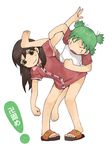  ayase_ena bad_id bad_pixiv_id barefoot child climbing feet green_hair koiwai_yotsuba kosame_daizu legs multiple_girls sandals sweatdrop wrestling yotsubato! 