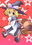  :d animal_ears blonde_hair broom broom_riding ears_through_headwear hat kirisame_marisa looking_back nagomi_tozakura open_mouth raccoon_ears raccoon_tail short_hair smile solo tail touhou witch_hat yellow_eyes 