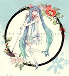 aqua_hair bad_id bad_pixiv_id blue_eyes dress elbow_gloves flower gloves happy_birthday hatsune_miku high_heels leaf legs long_hair microphone microphone_stand mig_(36th_underground) shoes smile solo thighhighs twintails very_long_hair vocaloid white_gloves 