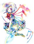  colorful dress highres houjuu_nue legomaru petticoat polearm red_eyes short_hair solo thighhighs touhou traditional_media trident watercolor_(medium) weapon wings zettai_ryouiki 