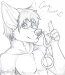  anthro canine clothed clothing cornflower fox half-dressed luminyte_(artist) male mammal monochrome smile solo topless whiskers 