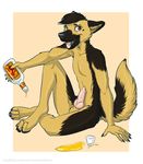  2014 alcohol animal_genitalia balls beverage brown_hair canine canine_penis dog german_shepherd hair knot looking_at_viewer male mammal nude penis solo thewhitefalcon tongue tongue_out 