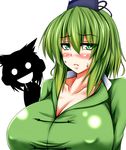  blush breasts cleavage covered_nipples drooling green_eyes green_hair huge_breasts looking_at_viewer multiple_girls parmiria silhouette_demon soga_no_tojiko touhou toyosatomimi_no_miko you_gonna_get_raped 